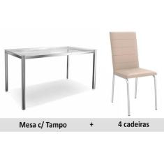 Imagem de Sala de Jantar Kappesberg Remo 150cm+6 Cadeiras Cromada/Nude