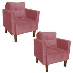 Imagem de Kit 02 Poltronas Lívia Suede Rose Pés Chanfrado Drossi