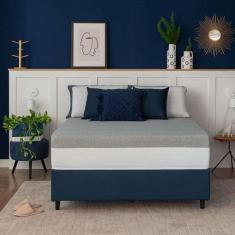 Imagem de cama box king com guarda objetos azul com colchão guldi dream mola ensacada (30x193x203) cinza e branco