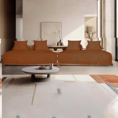 Imagem de Sofá Modulado 6 Lugares com Almofadas Soltas Pés Madeira Maciça 400cm Homer Bouclê Terracota G63 - Gran Belo