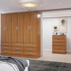 Imagem de Guarda-Roupa Casal Stella 6 Portas 9 Gavetas com Cômoda 5 Gavetas Cina