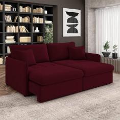 Imagem de Sofá Reclinável E Retrátil Gandalf Bipartido 254cm Caixa Zero Com Almofadas Veludo Bordô G33 - Gran