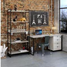 Imagem de Escrivaninha com Estante e Gaveteiro Industrial Kuadra Compace Snow