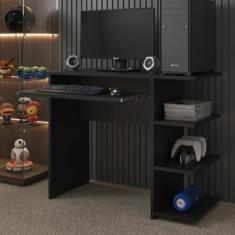 Imagem de Escrivaninha/Mesa de Computador com 1 Gaveta e Prateleiras Organizadora para Quarto ou Escritório de Estudo Gamer (Preto)