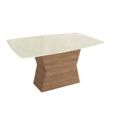 Imagem de Mesa de Sala Jantar Tília c/ Tampo Madeirado c/ Vidro 90x170cm Nogueira/Off White/Vidro Off White - Kappesberg