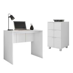 Imagem de Kit Escritório 2 Peças Mesa Gaveteiro Cubic Branco Caemmun
