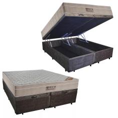 Imagem de Cama Box Baú King Suede Bipartido + Colchão Ortobom Airtech Molas Ensacadas 193x203x65