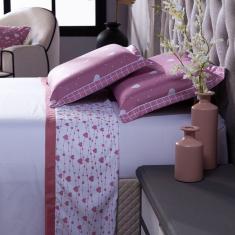 Imagem de Jogo De Cama Afrodite Branco/Rosê Casal 04 Peças 180 Fios