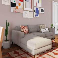 Imagem de Sofá 3 Lugares Live Com Chaise Esquerdo Pé Palito Linho Cotton Cru