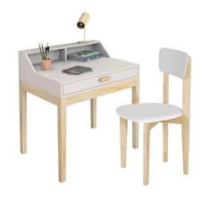 Imagem de Mesa De Estudo Infantil Pés De Madeira Gaveta Nicho Mdf Com Cadeira Pa