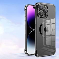 Imagem de Estojo sem moldura transparente galvanizado para iPhone 14 Pro Max 12 13 Pro Max 14 Plus Capa magnética de carregamento sem fio, preta, para iPhone 13 ProMax