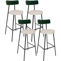 Imagem de Kit 04 Banquetas Alta Bar Cozinha Sala De Jantar Milão L02 Facto Verde Musgo Linho Cru - Lyam Decor
