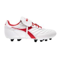 Imagem de Diadora Brasil OG LT T MDPU Tênis masculino de futebol firme, couro de flor integral ultramacio, resistente à água, sola firme, palmilha removível, Branco/vermelho Milano, 39