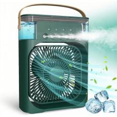 Imagem de Ventilador Portátil de Mesa Mini Ar Condicionado Umidificador Climatizador com Tanque de água De 600ml, 3 Velocidades de Vento e Pulverizador de 5 Furos com Luz LED de 7 Cores (Verde)