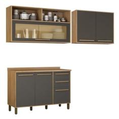 Imagem de Cozinha Compacta 2 Armários Aéreos e 1 Balcão Salvador Cinamomo/grafite