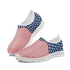 Imagem de GOSTONG Tênis feminino sem cadarço para casa mocassins antiderrapantes confortáveis tênis de corrida para treinamento branco EUA 5,5-11,5, Bandeira americana, 41