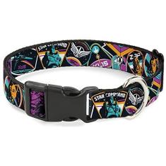 Imagem de Coleira de cachorro clipe de plástico Lightyear Mission Patches colagem preta multicolorida 28 a 40 cm de largura