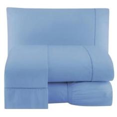 Imagem de Jogo Lençol 4 peças 200 Fios Percal Ponto Palito Casal  Azul - Casa Ho