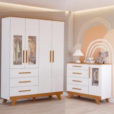 Imagem de Quarto Bebê Retrô Janelado Completo Guarda Roupa 4 Portas 3 Gavetas Cô