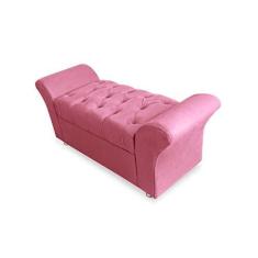 Imagem de Recamier Calçadeira Baú Veneza Casal 140 cm Suede Rosa Barbie LM DECOR