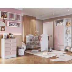 Imagem de Quarto de Bebê Completo Guarda Roupa Cômoda e Berço com Rodízios Corujinha Percasa