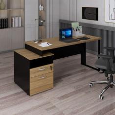 Imagem de Mesa Diretor com Gaveteiro Pé Metálico Amadeirado /Preto