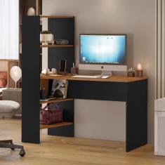 Imagem de Mesa Office Escrivaninha com Torre e Prateleiras Lisboa Notável Freijó/Preto