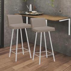 Imagem de Kit Mesa Suspensa de Parede Fixa mdf Carvalho + 2 Banquetas Lexi Ferro Branco Sintético Bege - Ahazzo Móveis