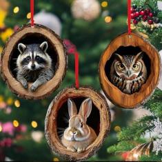 Imagem de Enfeite de Natal animal, enfeite de Natal para pendurar árvores de Natal, ornamento de acrílico 2D com padrão animal, decorações de Natal de animais da floresta, presente para amantes de animais