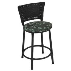 Imagem de Banqueta Baixa Preta com Encosto Junco Preto Assento Estampado - Fortm