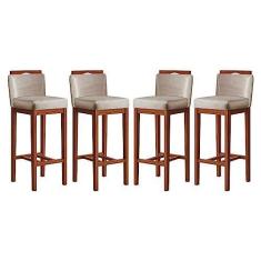 Imagem de Conjunto 4 Banquetas Alta em Madeira Maciça Libéria Ccs Interiores Pinhao/bege