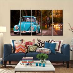 Imagem de Quadro Decorativo Fusca  140x65 em tecido 5 peças