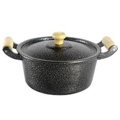 Imagem de Caçarola Panela Reta Craqueada De Alumínio Alça Madeira 24cm