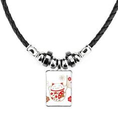 Imagem de DIYthinker Lucky Fortune Colar com pingente de corda de couro com pingente de flor de gato japonês