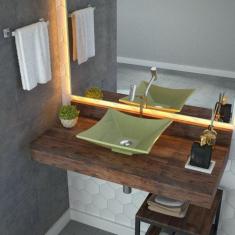 Imagem de Kit Cuba L34 Com Torneira Link 1062 Metal E Válvula Click 1''B + Sifão Cromado E Flexível Verde Acqua