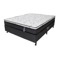 Imagem de Cama Box Viúva Castor New Alfa com revestimento em tecido Poliéster Cinza + Colchão Viúva New Alfa One com Molejo Tecnopedic, Euro Pillow 24x128x188cm