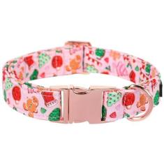 Imagem de Coleiras de Natal Maca Bates para cães coleira rosa macia de algodão com fivela de metal coleira de inverno ajustável para cães pequenos, médios e grandes