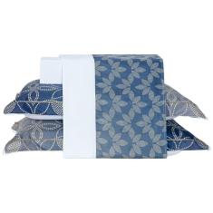 Imagem de Jogo de Cama Lençol Arabesco Azul Marinho/Branco CASAL PADRÃO 04 Peças - Percal 200 Fios