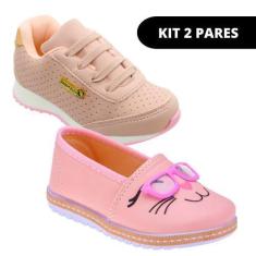 Imagem de Kit 2 Pares Sapatilha E Tênis Menina Infantil Feminino Escolar - Club