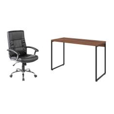 Imagem de conjunto de mesa studio nogal 120 cm com cadeira de escritório presidente giratória com relax e plus preta