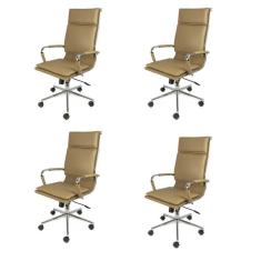 Imagem de Kit 4 Cadeiras para Escritório Alta em PU Base Rodízio 3304 OR Design Caramarromo