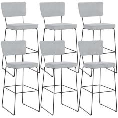 Imagem de Kit 06 Banquetas Alta Para Cozinha Sala De Jantar Base Em Aço Allana L02 Suede Cinza
