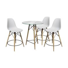 Imagem de Conjunto Mesa Bistrô Eames Eiffel Vidro com 3 Banquetas Brancas de Madeira