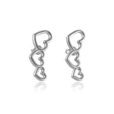 Imagem de Brinco Ear Cuff  com Coração Vazado Folheado em Ródio Branco