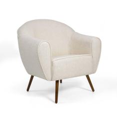 Imagem de Poltrona Decorativa Nara Linho Bege Pés Palito Madeira