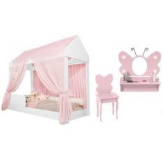 Imagem de Cama Infantil Crystal Com Penteadeira Camarim Rosa E Luz De Led - Loja