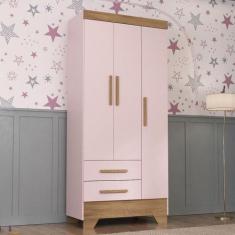 Imagem de Guarda Roupa Infantil 3 Portas 2 Gavetas Catavento Rodial, Rosa/Nature