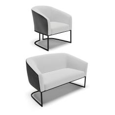 Imagem de Namoradeira e Poltrona Industrial Preto Stella Pto/Linho Cinza D03 - D`Rossi