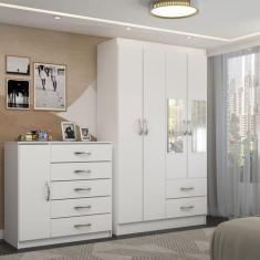 Imagem de Guarda-Roupa Solteiro Noah 4 Portas 2 Gavetas com Cômoda 1 Porta 5 Gav