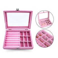 Imagem de Kit 2 Porta Joia Maleta Luxo Camurça Tampa Acrílica Rosa